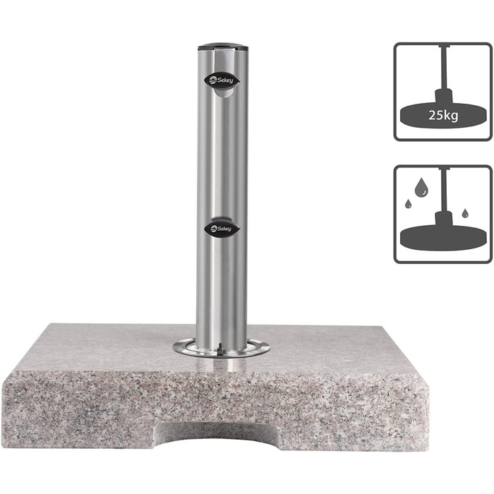 Sekey Parasol Stand with Stainless Steel Tube, High-Quality Base, for Umbrella Poles up to 22-38 mm, Balcony Parasol Stand 25KG Square Grey
