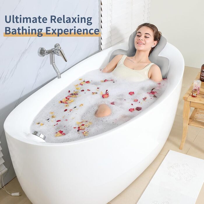 Full Body Bathtub Pillow with 160 Suction Cups - Head & Neck Support Bath Mat with Laundry Bag (Dark Gray, 130 x 41 cm)