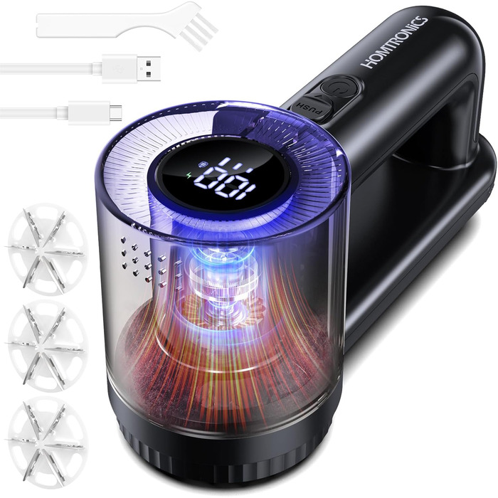 Електричний видалення ворсу Homtronics з LED-дисплеєм та 6-клінковим набором голівок, чорний