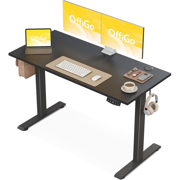 OffiGo Height Adjustable Electric Standing Desk - Ergonomic Computer Desk with Memory Function - Modern White Standing Desk for Home & Office (120x54cm)