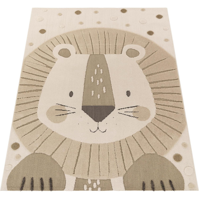Дитячий килим Paco Home Kinderteppich 80x150 см, бежевий з левом, 3D ефект, м'який, гіпоалергенний, для дитячої кімнати