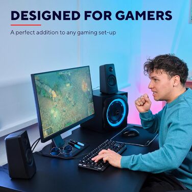 Trust Gaming GXT 38 Акустична система 2.1 з сабвуфером (RGB) - 120 Вт (для смартфона/ПК/планшета, чорний/червоний)