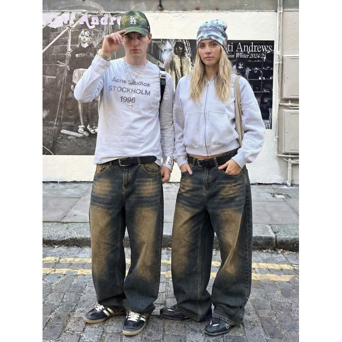 Чоловічі джинси Baggy JMIERR Y2K Wide Leg Denim Streetwear Raw Loose Fit Hip Hop XL (Брудний синій)