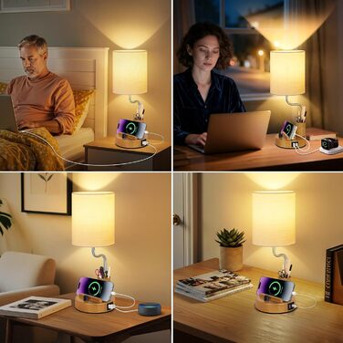 Настільна лампа LED OUTON 2 шт. з USB-A та USB-C, торшери для спальні, вітальні, офісу, з тримачем для телефону та ручок, кераміка, тепле світло 2700K