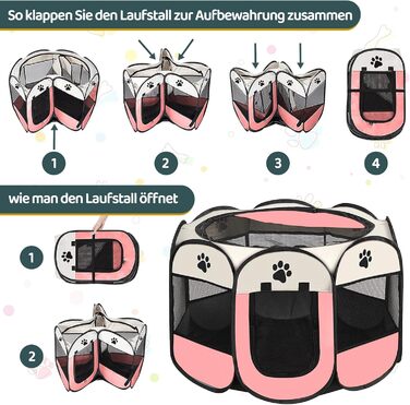 Складана переносна клітка-вольєр для собак та котів, 74x74x43 см (Рожева)