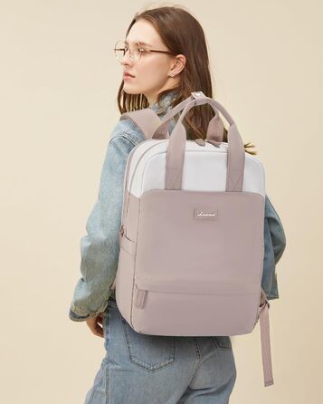 Рюкзак для ноутбука LOVEVOOK, 15.6 дюймів, жіночий, для школи/університету, подорожей, робочі будні. Водостійкий, елегантний, для дівчат-підлітків. Колір: бежево-рожевий