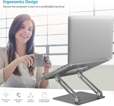 Adjustable Aluminum Laptop Stand - Ventilated Laptop Holder for 10-17 Inch Laptops - Compatible with MacBook, Dell, HP, Samsung, Acer
