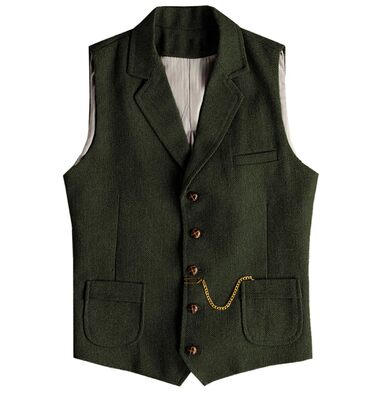 Туїкайу Жилет чоловічий вестерн в клітинку твід вовна Slim Fit, оливковий, XL