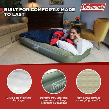 Надувне ліжко Coleman Comfort Bed Single для відпочинку на природі та вдома, 188 x 85 x 22 см, до 148 кг