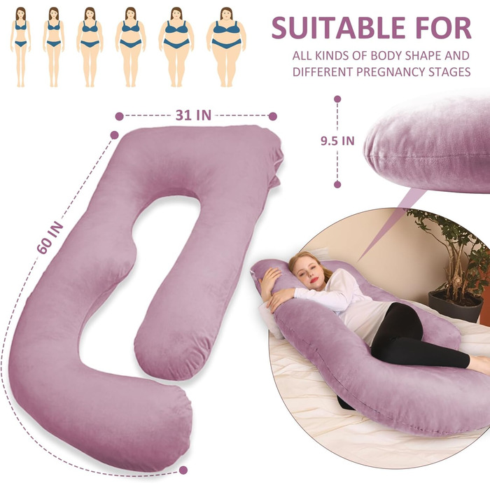 Подушка для вагітних Chilling Home J-подібної форми, подушка для тих, хто спить на боці, подушка для годування, велика подушка для підтримки, подушка для жінок та тих, хто спить на боці (рожевий, сірий)