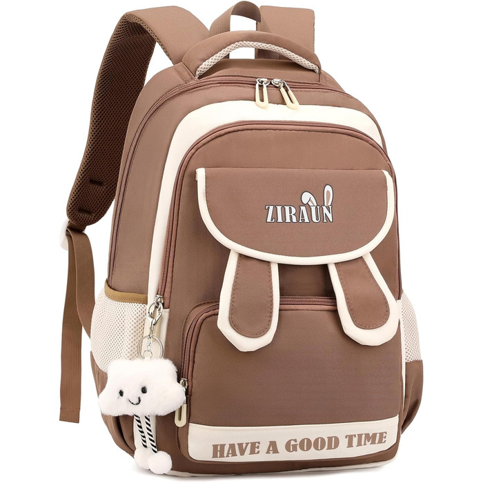 Шкільний рюкзак для дівчаток-підлітків, легкий водонепроникний рюкзак з милим брелоком, рюкзак для школи 1-5 класів та старшої школи, великий рюкзак для підлітків - фіолетовий (коричневий)