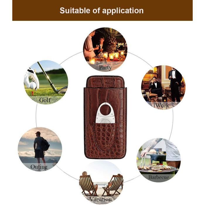 Вишуканий тютюнець PIPITA з натуральної шкіри крокодила для 3 сигар, з інтегрованим різаком та зручною сумкою для подорожей (колір: коричневий)