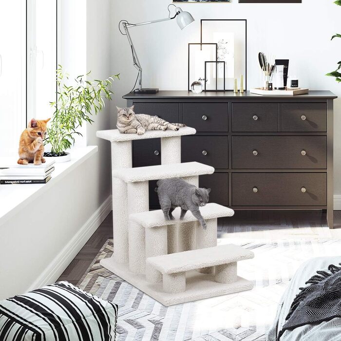 Сходинка для котів та собак GOPLUS - Кліматичний комплекс з драбиною, котячий будиночок, когтеточка (білий)