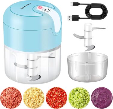 Електричний міні-подрібнювач EASYSPEED Zerkleinerer: 250 мл, для м'яса, овочів, дитячого харчування, кемпінгу (блакитний)