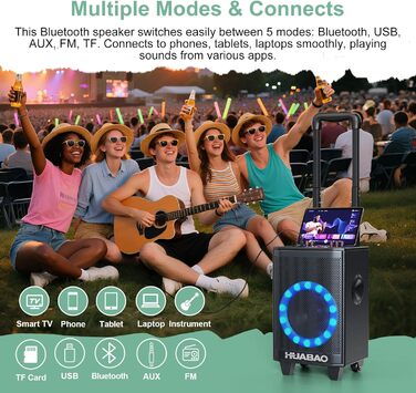 Bluetooth-портативна акустика для караоке з 2 мікрофонами, 11 динаміків, акумулятором 8800mAh, ручкою-тележкою та підсвічуванням. FM/AUX/USB/TF, регулювання басів та високих частот (A113)