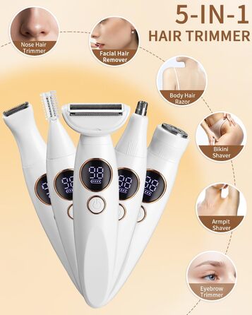 Електричний епілятор та гоління для жінок 5-в-1: тіло, зона бікіні, вусики, брови, ніс. USB-зарядка.