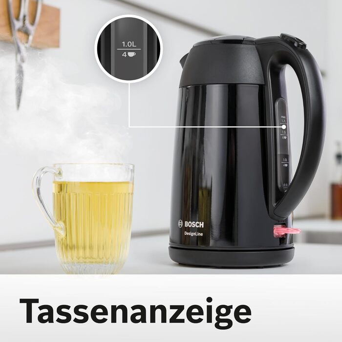 Електричний чайник Bosch DesignLine TWK3P424 бездротовий, 1.7 л, 2400 Вт, червоний (чорний), з індикатором рівня води та захистом від перегріву