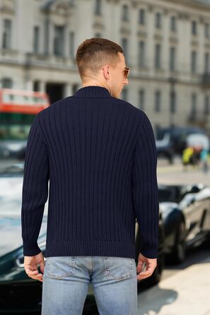 Чоловічий в'язаний кардиган NITAGUT з блискавкою, теплий, зимовий, вінтажний, довгий рукав, синій Navy Blue