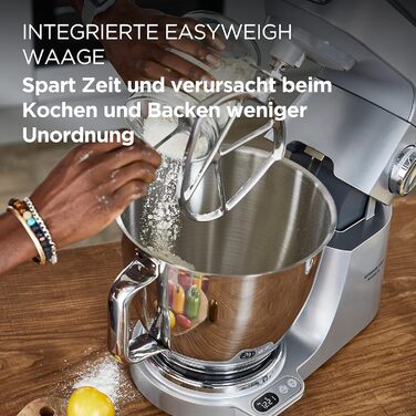 Кухонний комбайн Kenwood Titanium Chef Baker XL KVL85.424SI з вагою, 2 чашами, 1200 Вт, 4 насадки для випічки, скляний блендер, подрібнювач, сріблястий