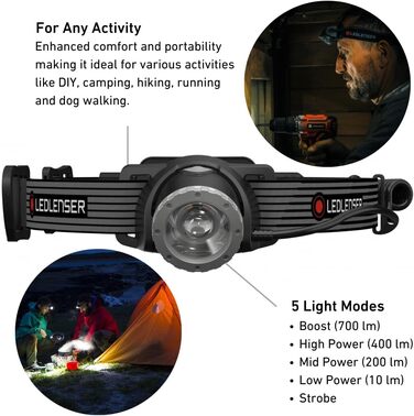 Ledlenser H8R SE LED Headlamp | Head Lamp 700 Lumens rechargeable | Headlight with 170-meter beam distance, focusable | 70 hours of runtime | Headlamp Set with battery, belt pouch, and USB cable Single