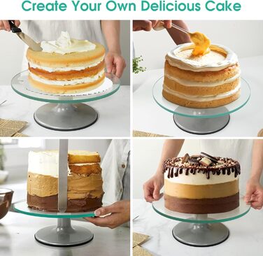 Обертова підставка для тортів Uten: поворотний стіл для випічки, декорування тортів, цукрової глазурі (гартоване скло)