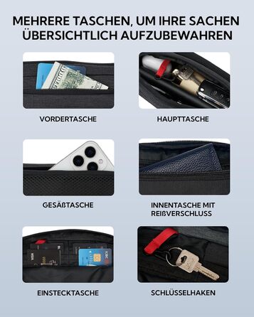 WATERFLY Поясна сумка на пояс для чоловіків та жінок: спортивна сумка на талію, сумка-шоппер, сумка на стегно для подорожей, піших прогулянок, дресирування собак, активного відпочинку на природі. Чорний, сірий колір.