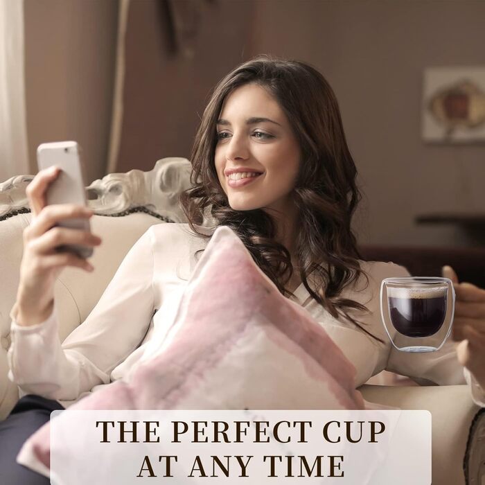 Набір чашок для еспресо ParaCity (2 шт.), 180 мл, з подвійним ізоляцією, для капучино/лате/кави/чаю, з ручкою, прозорі, для подорожей та кемпінгу