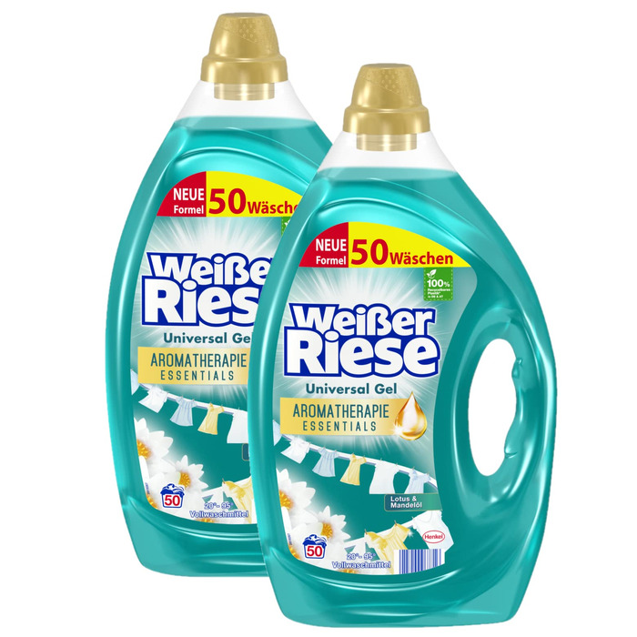 Універсальний рідкий засіб для прання Weißer Riese Gel Essentials Лотос та мигдальна олія, 2.5 л (на 50 прань), набір 2 шт (100 прань)
