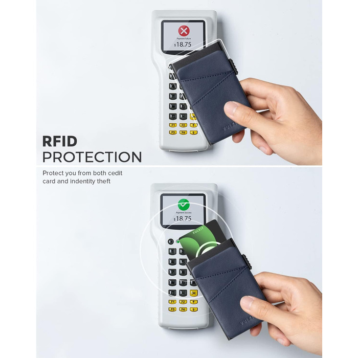 Кредитне портмоне для чоловіків VULKIT з автоматичним витягуванням карт, RFID NFC захистом, шкіряний фантик, на 5-9 карт (блакитний)