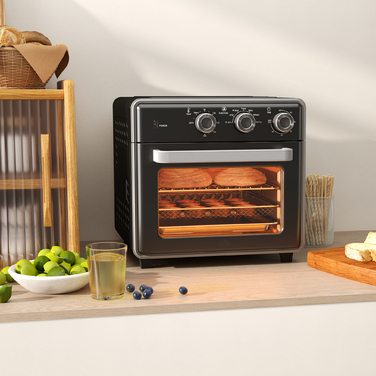 HOMCOM 20L Convection Mini Oven with Baking Tray, Grill Rack, and Crumb Tray, 90°C-230°C Air Fryer with 5 Modes, Frying Basket, 60 Min. Timer, 1400W, Metal | Aosom