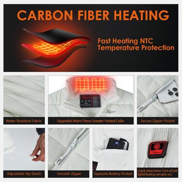 Грілка-жилет для жінок Telguua з акумулятором 5V 12000mAh, USB-C, 4 зони обігріву, 3 режими температури, білий, XL