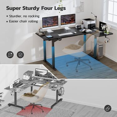 Electric Standing Desk L-Shape 180x110cm - Adjustable Height Desk with Dual Motor - Black Corner Desk with Spliced Board