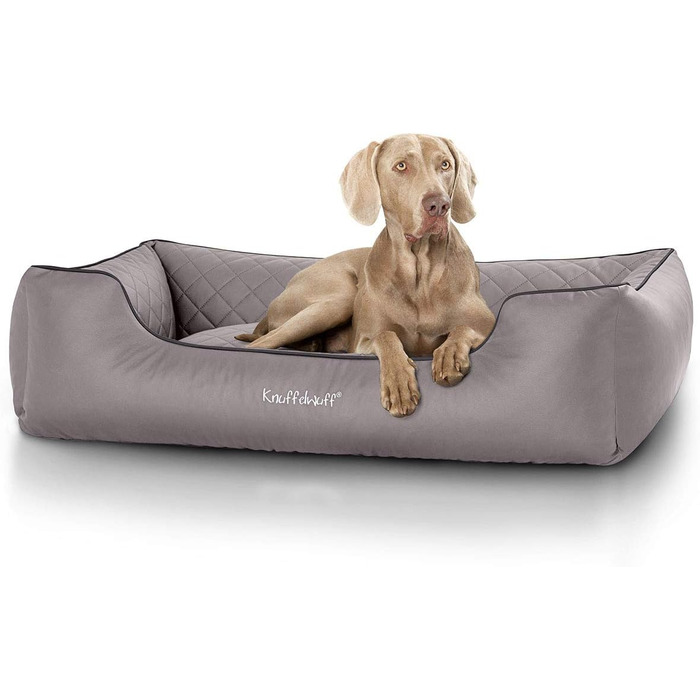 Cuddly Wuff Dog Bed XXL Faux Leather Dog Basket Dog Sofa Dog Cushion Dog Bed Washable Milan, 120 x 85cm, (L 105 x W 75 x H 25 cm, Grey)