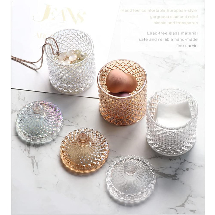 Контейнер для ватних паличок та дисків 2 шт. Прозорий скляний органайзер для ванної кімнати, туалетного столика. Підходить для ватних паличок, дисків, солі для ванни.