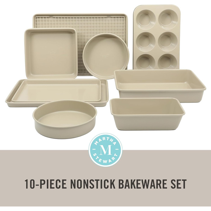 Набір форм для випічки Martha Stewart Gallen, 10 шт., кераміка, антипригарне покриття, без PFA, кольору льону