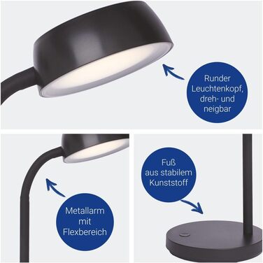 Світлодіодна лампа для столу MAULjoy | Настільна лампа з підставкою | Світлодіодна лампа для офісу та дому | Регульована LED лампа з теплим білим світлом 3000K | 33,5 см (висота) | Чорний колір