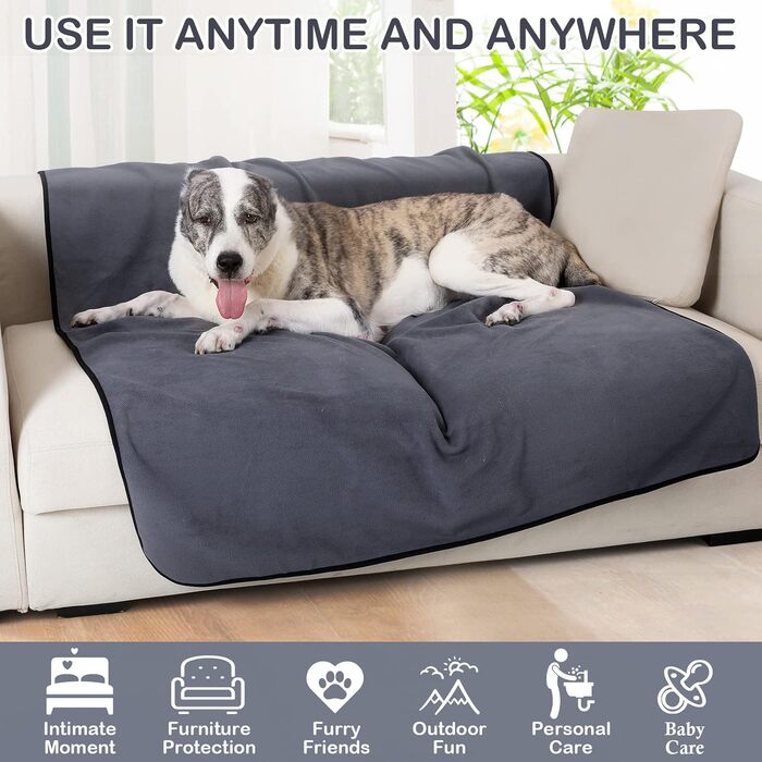 Водонепроникний килимок для собак Happy Hachi 150x127 см, фліс, для софи, машинного прання, автокрісла, меблів (сірий)