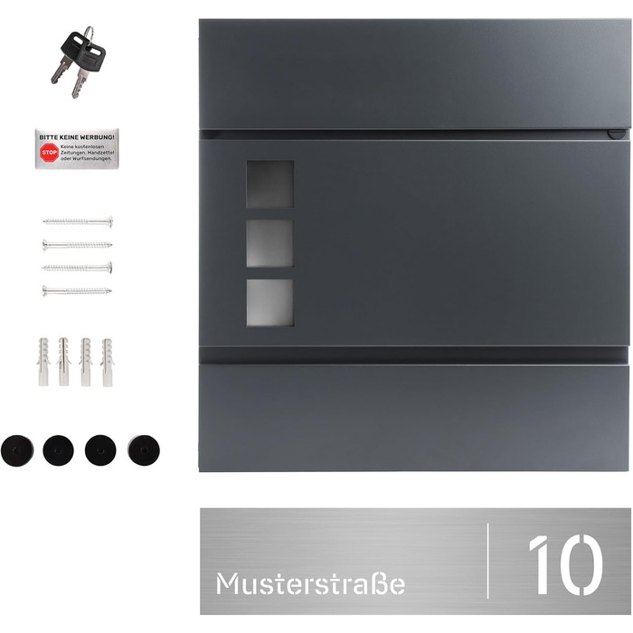 Поштова скринька Forgard Helsingborg антрацит з газетницею (RAL 7016), персоналізована, з монтажним комплектом, з цинкової сталі