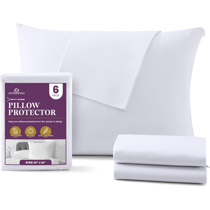 Наволочки King Size CIRCLESHOME 100% бавовна, дихаючі, захист від пилу, гіпоалергенні, комплект 6 шт (50x91 см)