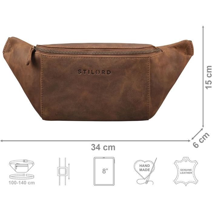 STILORD 'Pino' Елегантна поясна/грудна сумка з екошкіри для жінок та чоловіків. Компактна, вінтажна, з натуральної шкіри, колір: (Mittel - Braun)