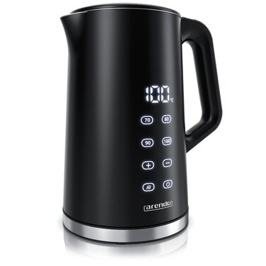 Електричний чайник Arendo з регулюванням температури, нержавіюча сталь, подвійні стінки Cool Touch, дисплей, бездротовий, 2200 Вт, 1,7 л, захист від перегріву, функція підтримки тепла, чорний