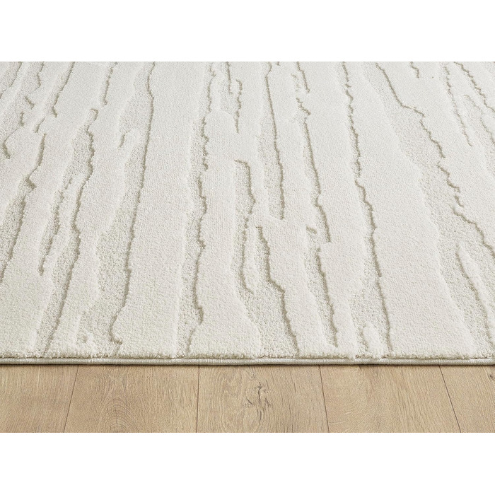 Килим Everest - сучасний коротковорсовий килим для вітальні та спальні з ефектом висоти-низькості, 3D-ефект, висока щільність ворсу та приємна м'якість, абстрактний дизайн, кремовий, 80 x 150 см