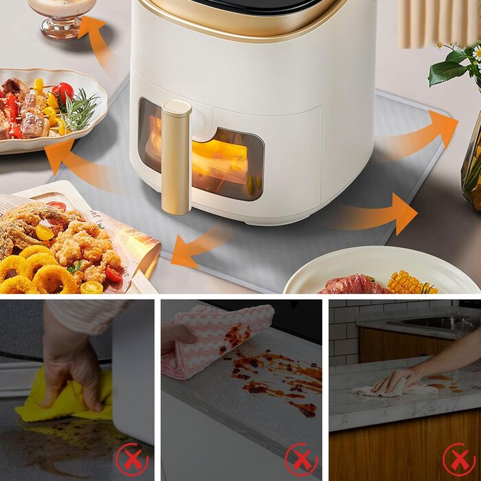 Термостійкий килимок для захисту від нагрівання 60x40 см. Стійкий до вогню, силіконовий килимок для кухонних стільниць, фритюрниць, кавоварок. Нековзкий та водонепроникний (40 см x 38 см, срібний)