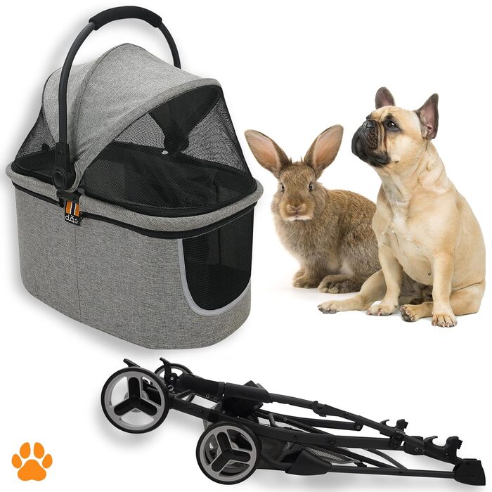 Візок-переноска для собак 2-в-1 CECE | Складаний візок з кошиком для покупок | Сірий меланж