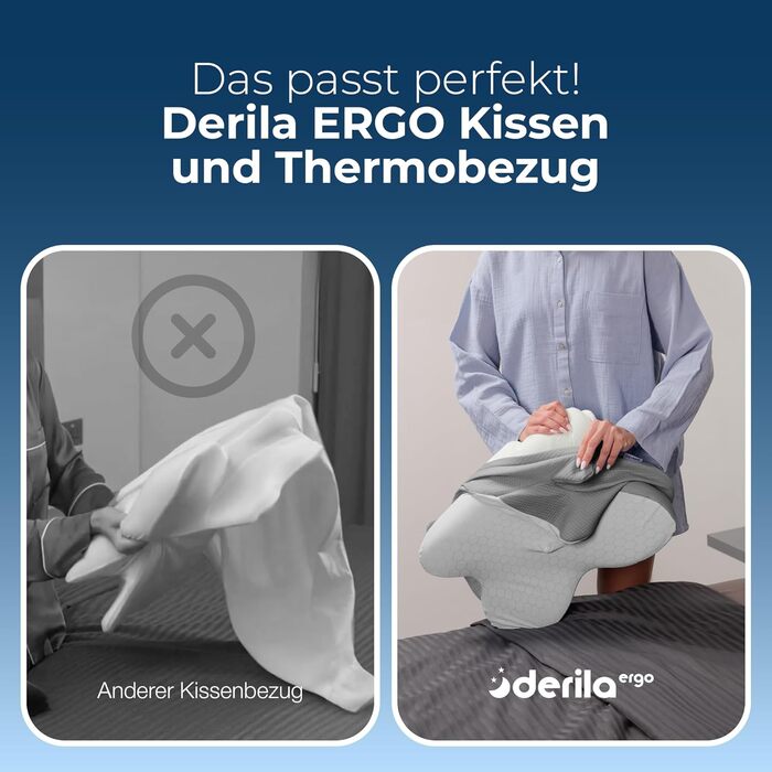 Подушка Derila Ergo Kopf Memory Foam для сну на боці, спині та животі (1 шт) з термотканиною 54x36x12 см