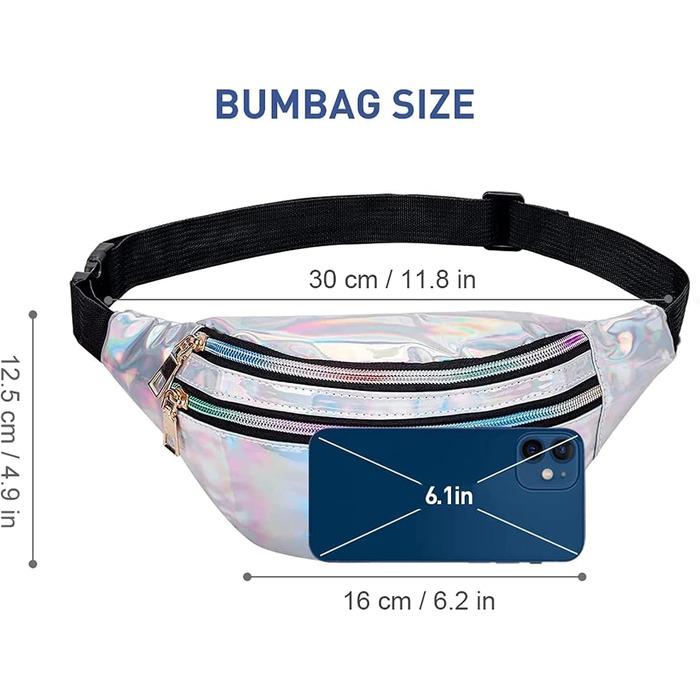 Сумка на пояс у стилі 80-х для жінок, лазерний дизайн, блискітки, регульований ремінь, водонепроникна, для відпочинку, подорожей, туризму (срібна)
