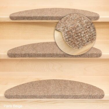 Kettelservice-Metzker Stair Treads / Step Mats, Ramon Half-Round - 15 pcs. Beige - without plastic corner pieces, 15 pcs. Half-Round Beige