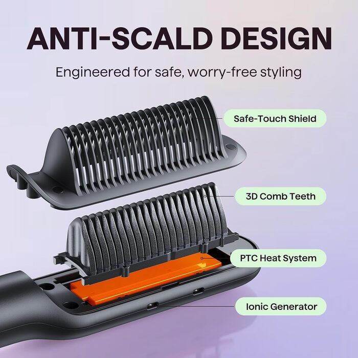 Wavytalk Glättbürсте - Іонна щітка-випрямляч 2 в 1 з LED-дисплеєм. Керамічний випрямляч для волосся з захистом від опіків, для дому та салону. Подвійна напруга (100–240V), EU-штекер, Чорний
