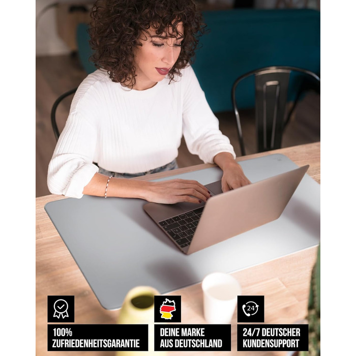 Підкладка для столу MYMIND® 80x40 см - XXL килимок для миші з преміум-шкіри PU - водонепроникна підкладка для дому/офісу - сірий колір