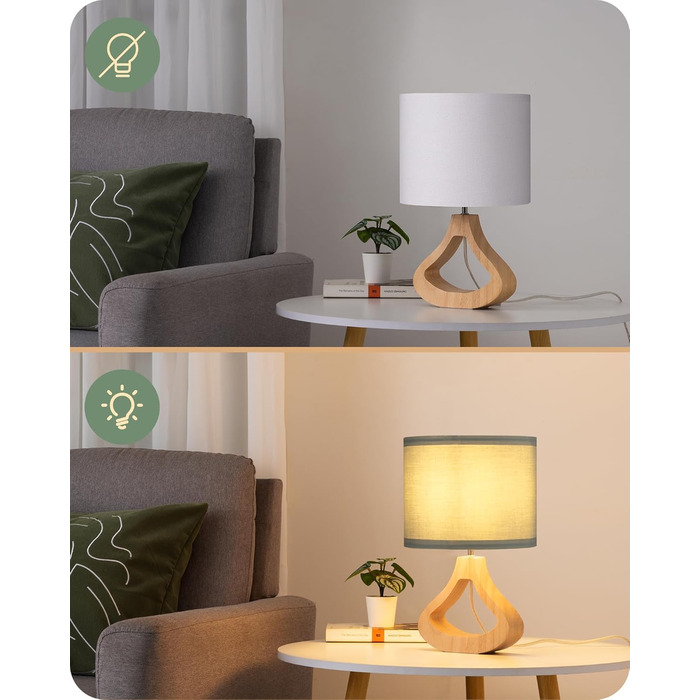 Дерев'яна настільна лампа EDISHINE з абажуром з льону, Е27, для вітальні, спальні, в стилі кантрі [Енергоклас F], колір: зелений льон